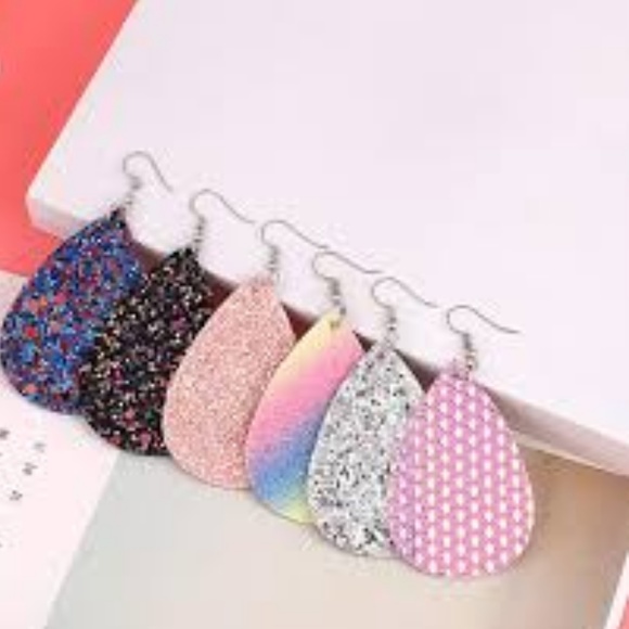 BOGO Free Leather Glitter Teardrop Earrings - Picture 2 of 5